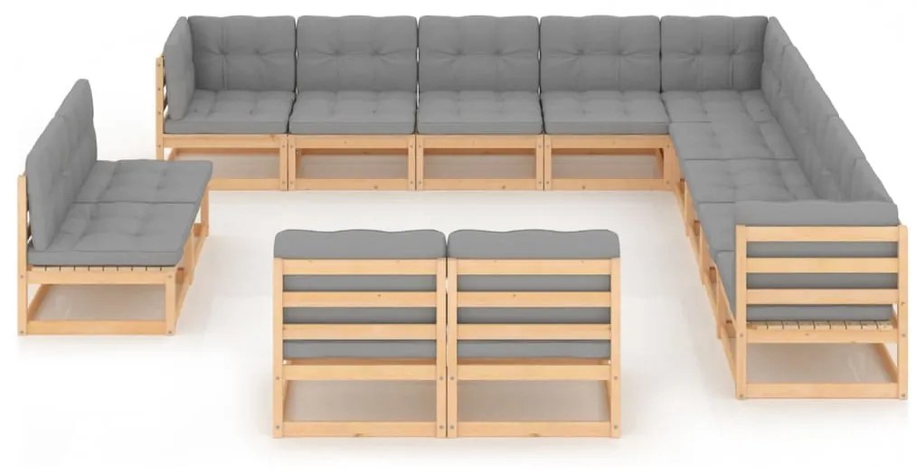 13 pcs conjunto lounge de jardim c/ almofadões pinho maciço