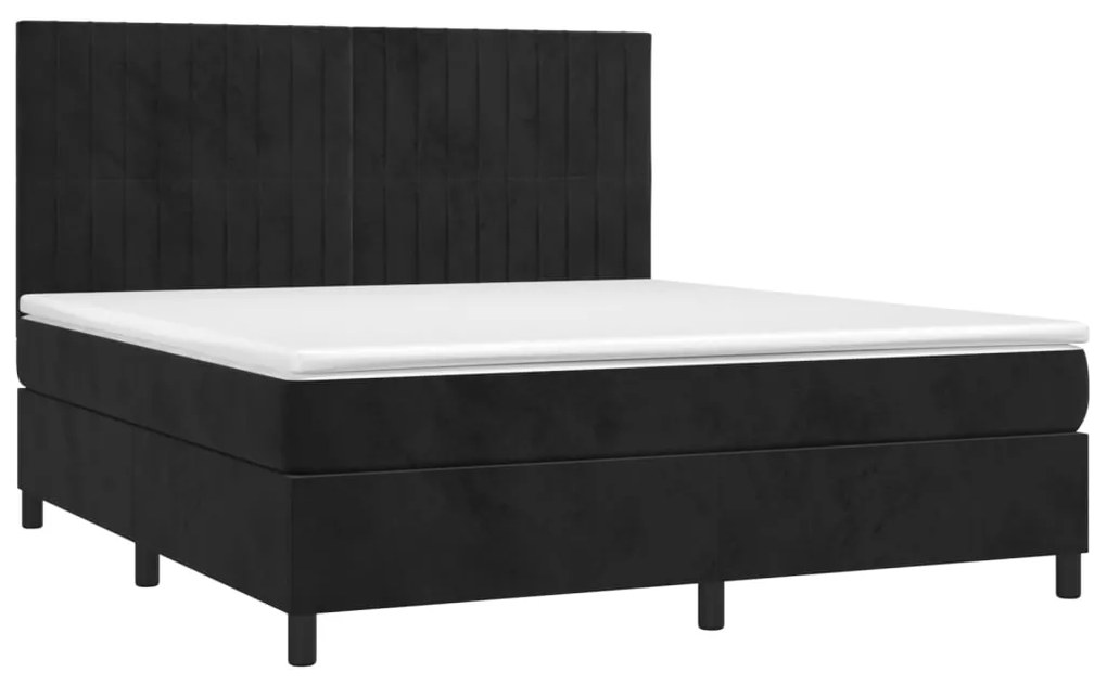 Cama box spring c/ colchão/LED 160x200 cm veludo preto