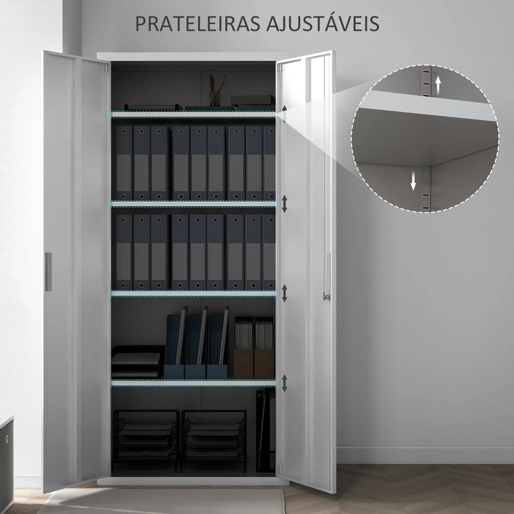 Armário escritorio para Arquivos de 5 Níveis com Chaves Prateleiras Ajustáveis Metálico 80x40x180 cm Branco