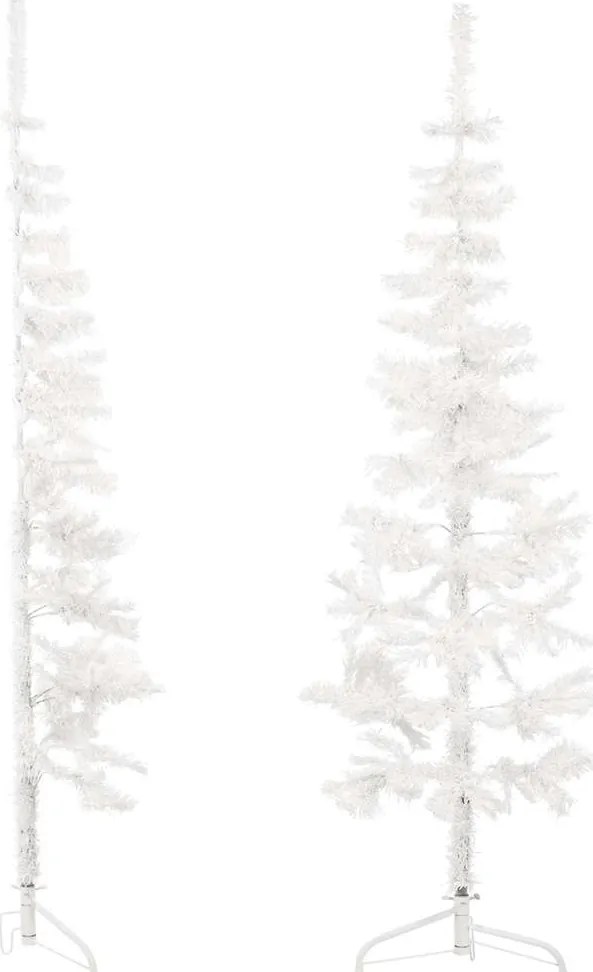 Meia árvore de Natal fina com suporte 180 cm branco