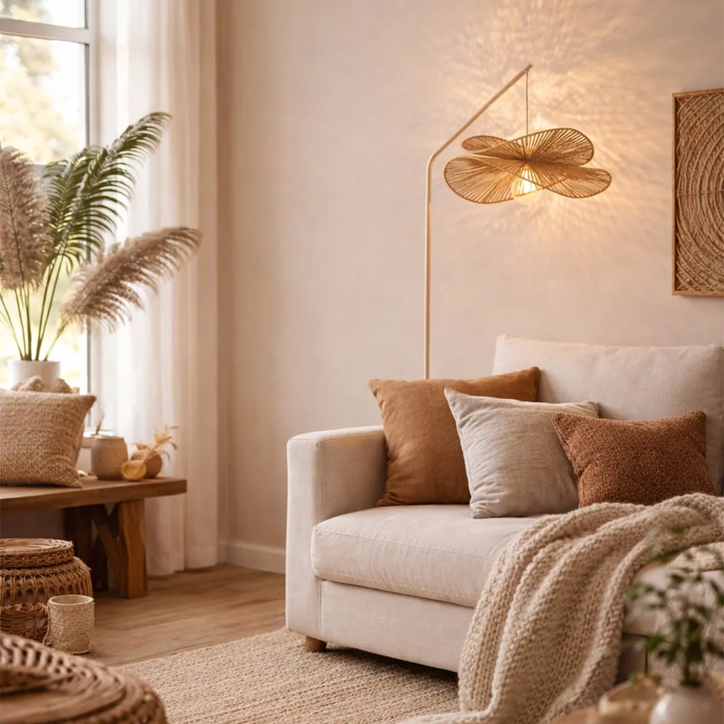 Candeeiro de Pé Art Deco Bege com Abajur Bege - Nest