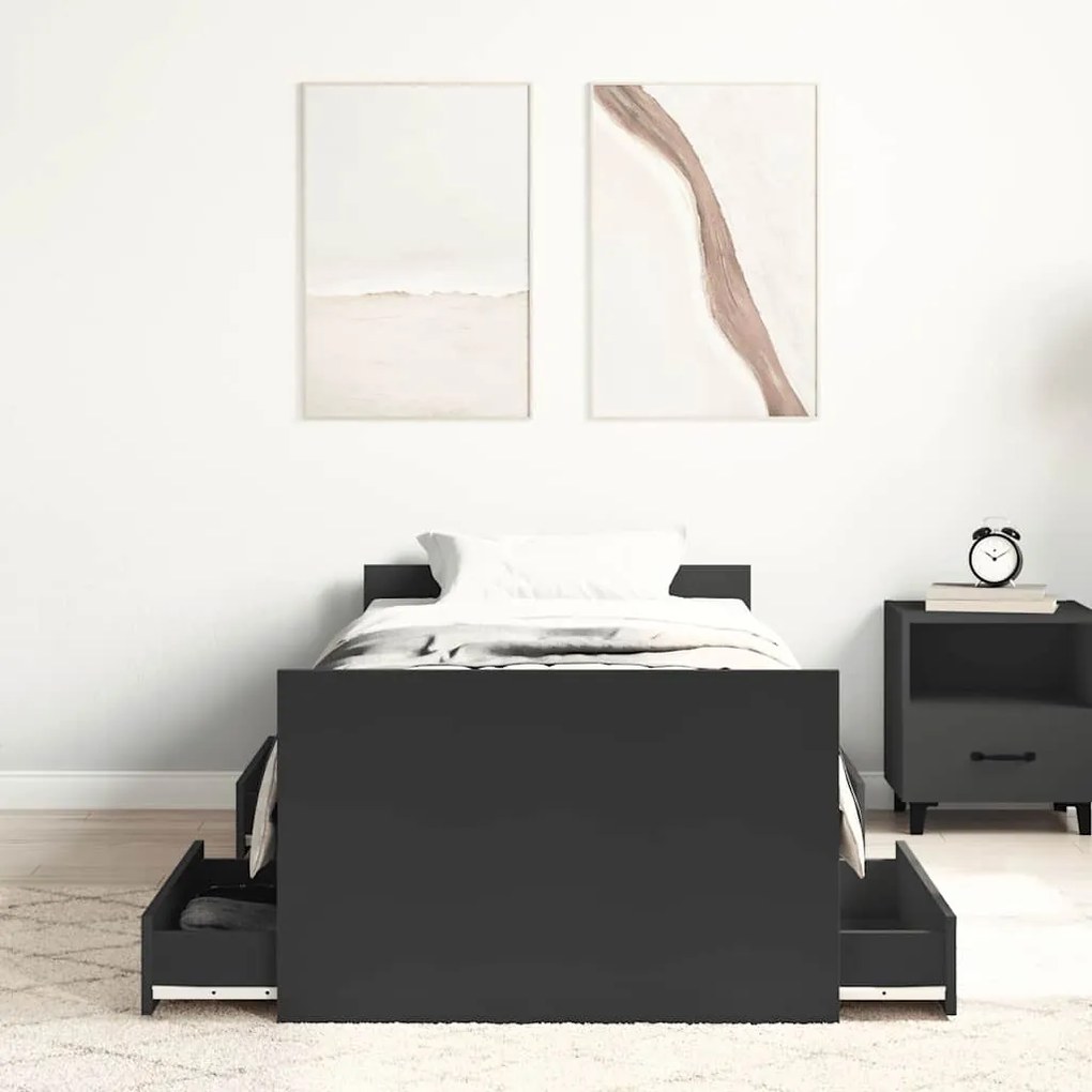 Estrutura de cama c/ painéis cabeceira e pés 100x200 cm preto