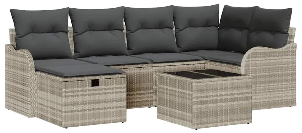 Conjunto de Sofá de Jardim com 7 Peças e Almofadas Cinza Claro em Ratt