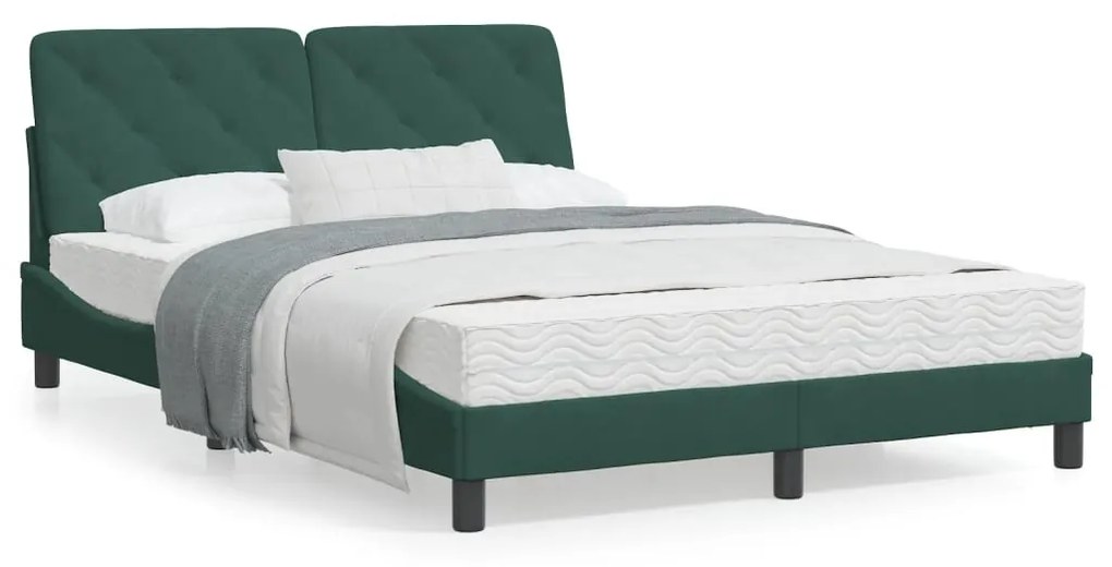 Estrutura de cama c/ cabeceira 140x190 cm veludo verde-escuro