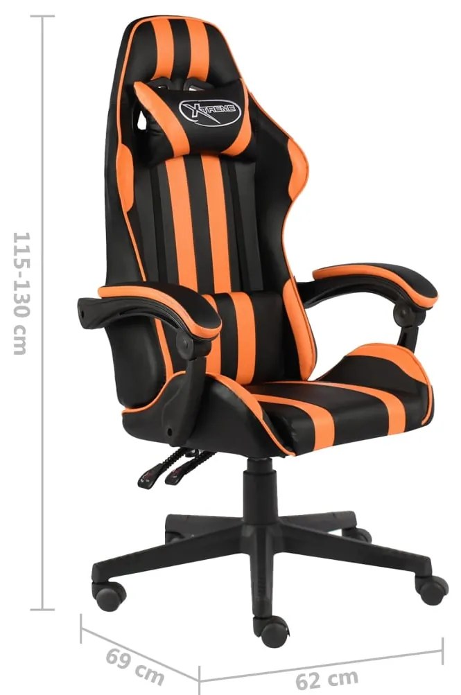 Cadeira estilo corrida couro artificial preto e laranja