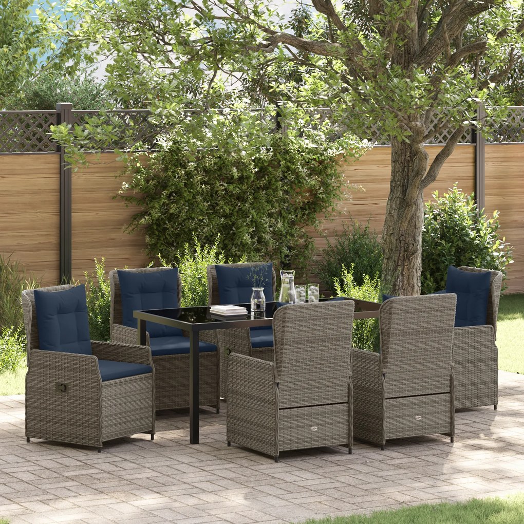 Conjunto de Jantar de Jardim de 7 Peças Cinza Poly Rattan