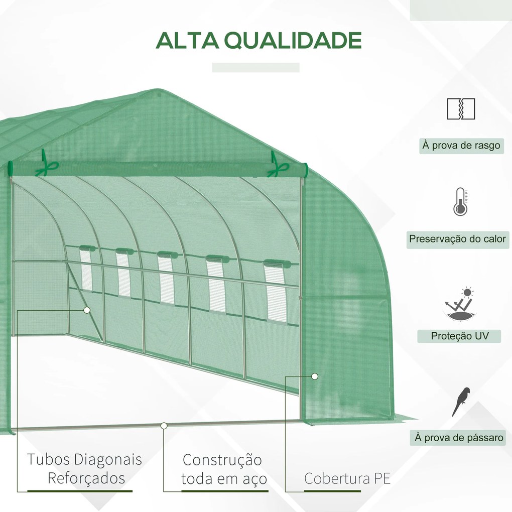 Estufa Tipo Túnel 800x300x200cm com 12 Janelas e Porta Enrolável Cober