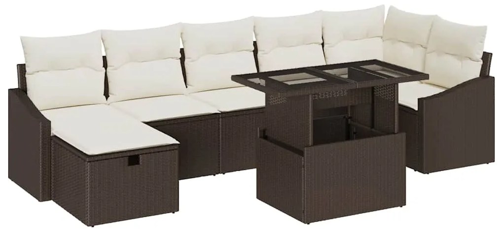 Conjunto de Sofá de Jardim de 8 Peças com Almofadas Marrom Rattan PE