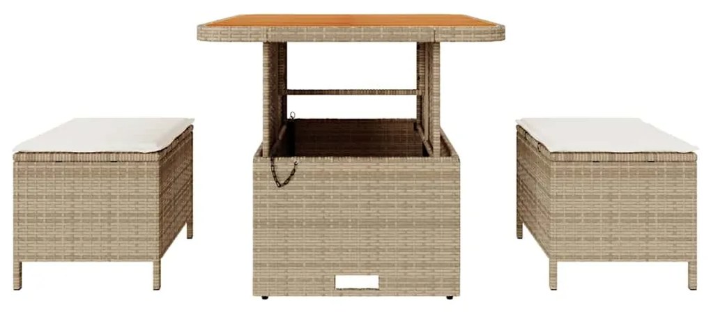 Conjunto de Jantar para Jardim em 3 Peças com Almofadas Bege em Rattan