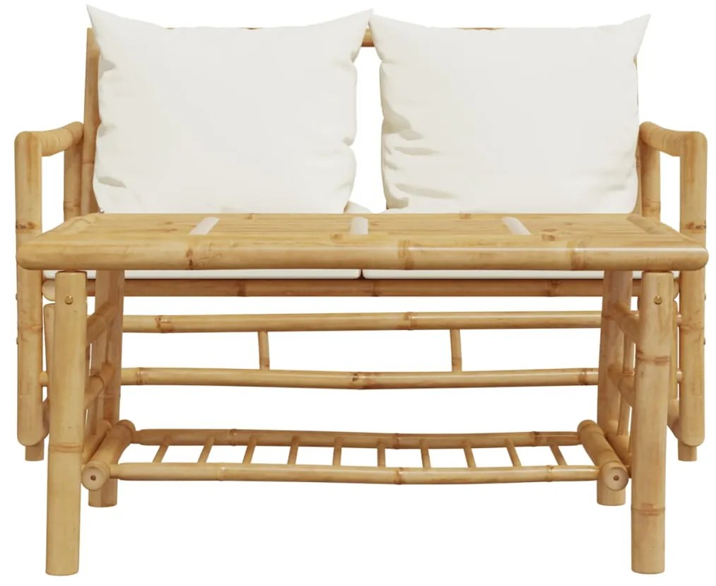 2 pcs conjunto de sofá de jardim com almofadões bambu