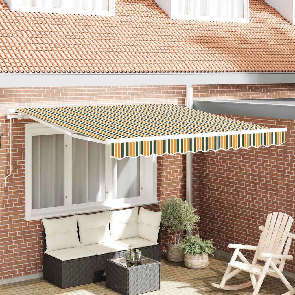 vidaXL Toldo Riscas Verde e amarelo 3 x 2,5 m Poliéster e metal