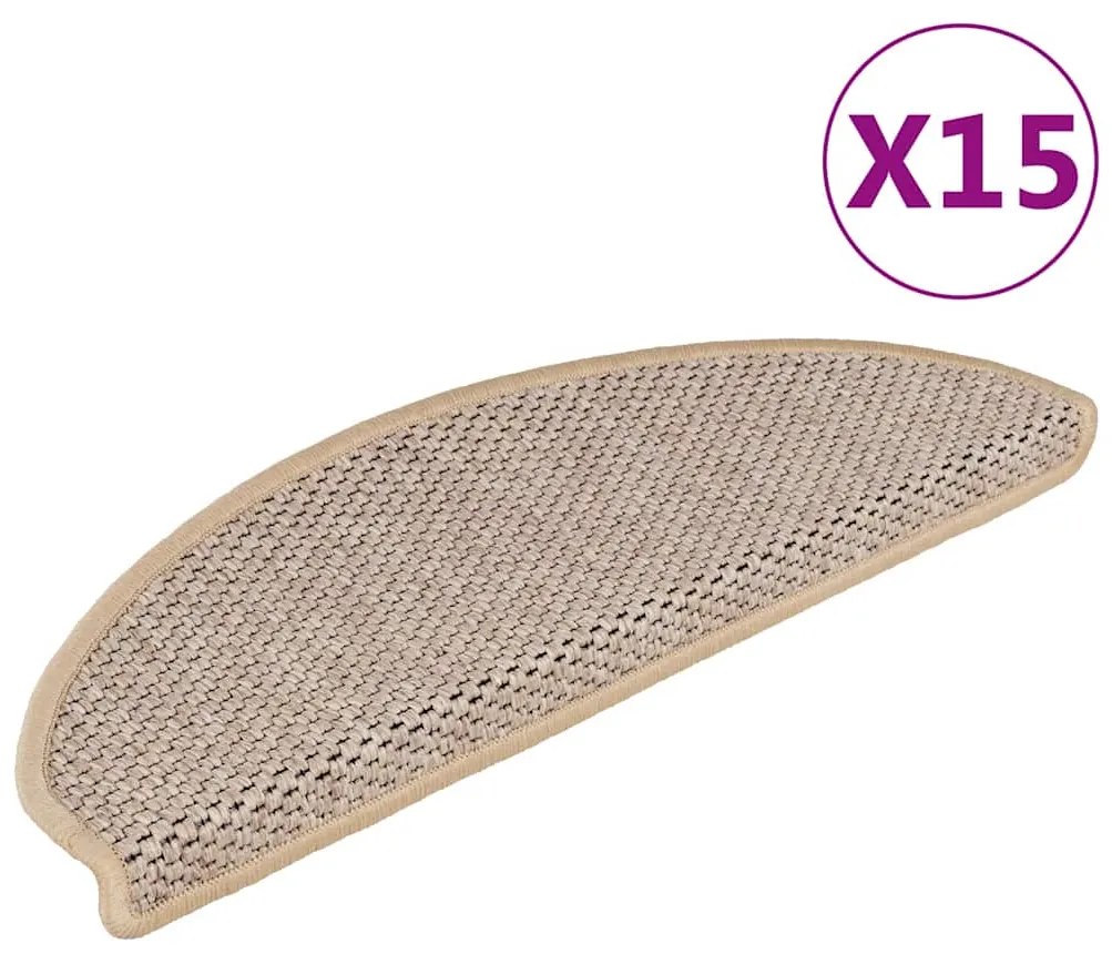 Tapetes escada adesivos aspeto sisal 15pcs 65x21x4cm bege-claro