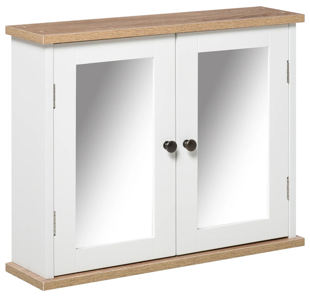 Kleankin Armário de banheiro montado na parede com espelho 2 portas Prateleira ajustável em 3 posições 56x14x46 cm Branco