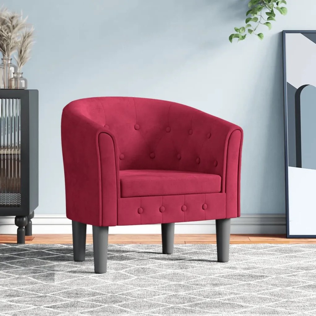 vidaXL Poltrona veludo vermelho tinto