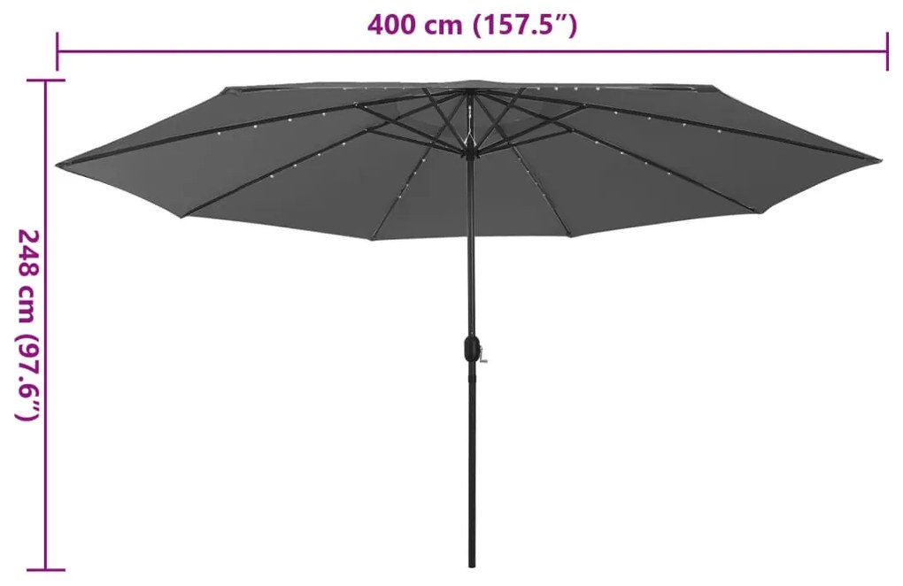 Guarda-sol de jardim com luzes LED 400 cm antracite