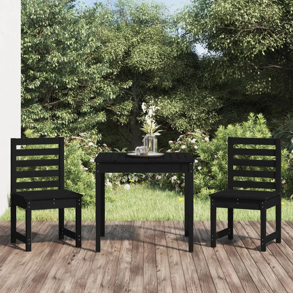 vidaXL 3 pcs conj. bistrô para jardim madeira de pinho maciça preto
