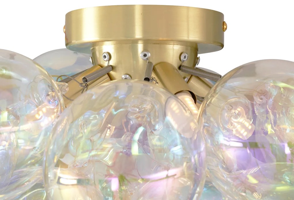 Candeeiro de Teto Design Latão com Vidro Arco-Íris 4 Luzes - Uvas Design
