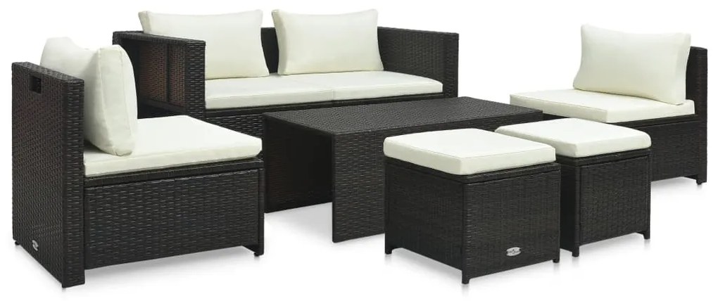 vidaXL 6 pcs conjunto lounge jardim c/ almofadões vime PE castanho