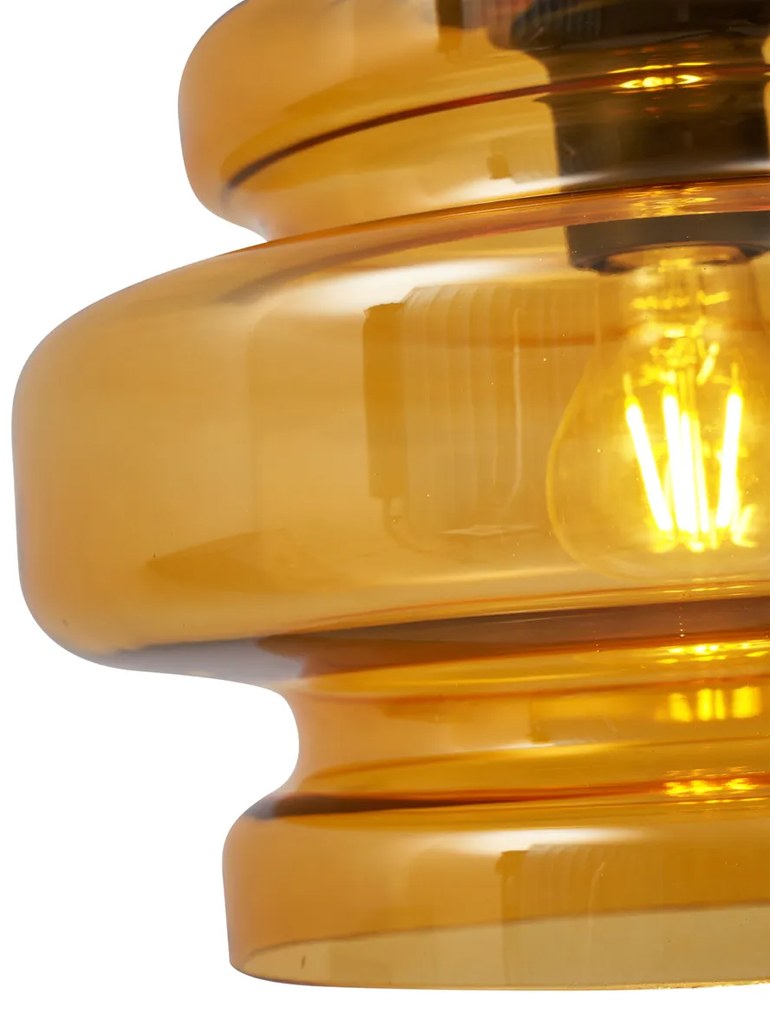 Candeeiro suspenso retro preto com vidro laranja - Denise