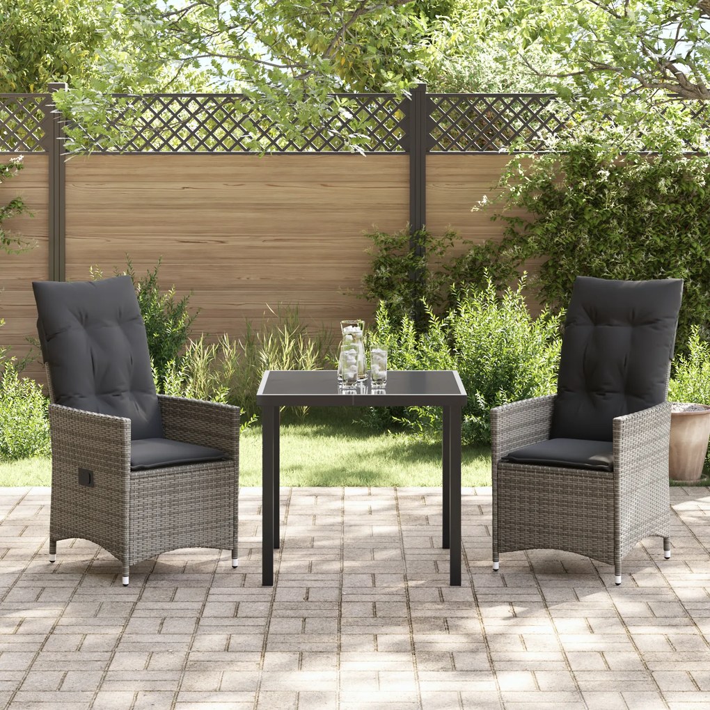 Conjunto de Jantar de Jardim com Almofadas Cinza Rattan Poliéster