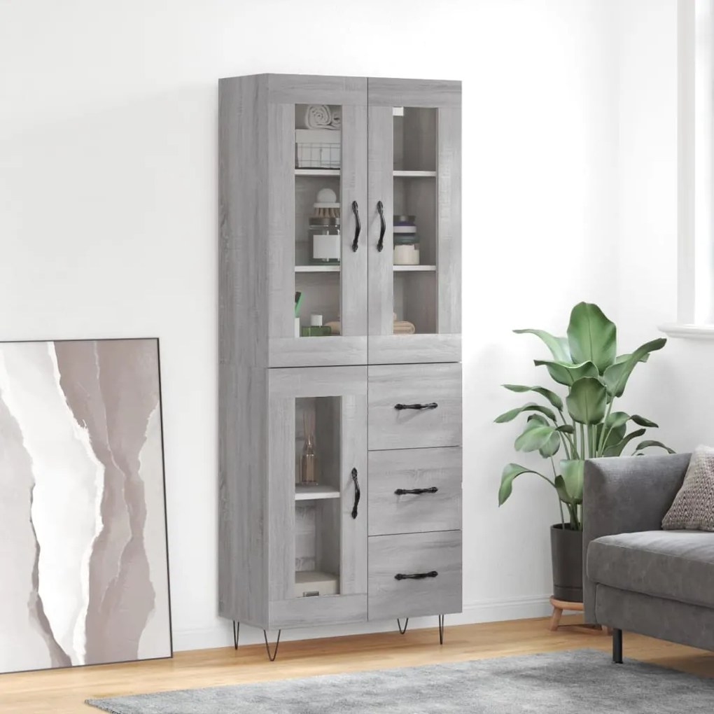 vidaXL Armário alto 69,5x34x180 cm derivados de madeira sonoma cinza