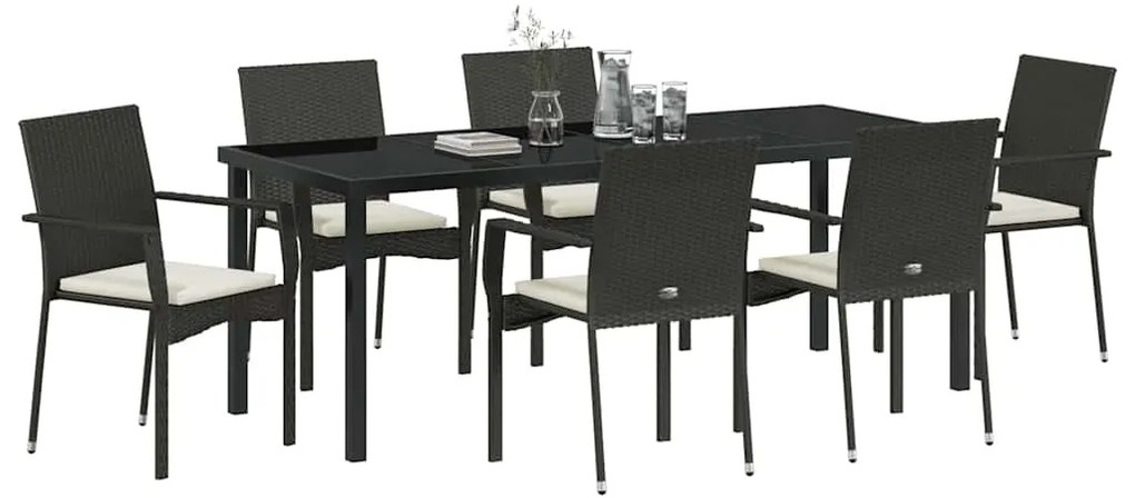 Conjunto de Jantar para Jardim 7 pcs Preto 200 x 80 x 73 cm