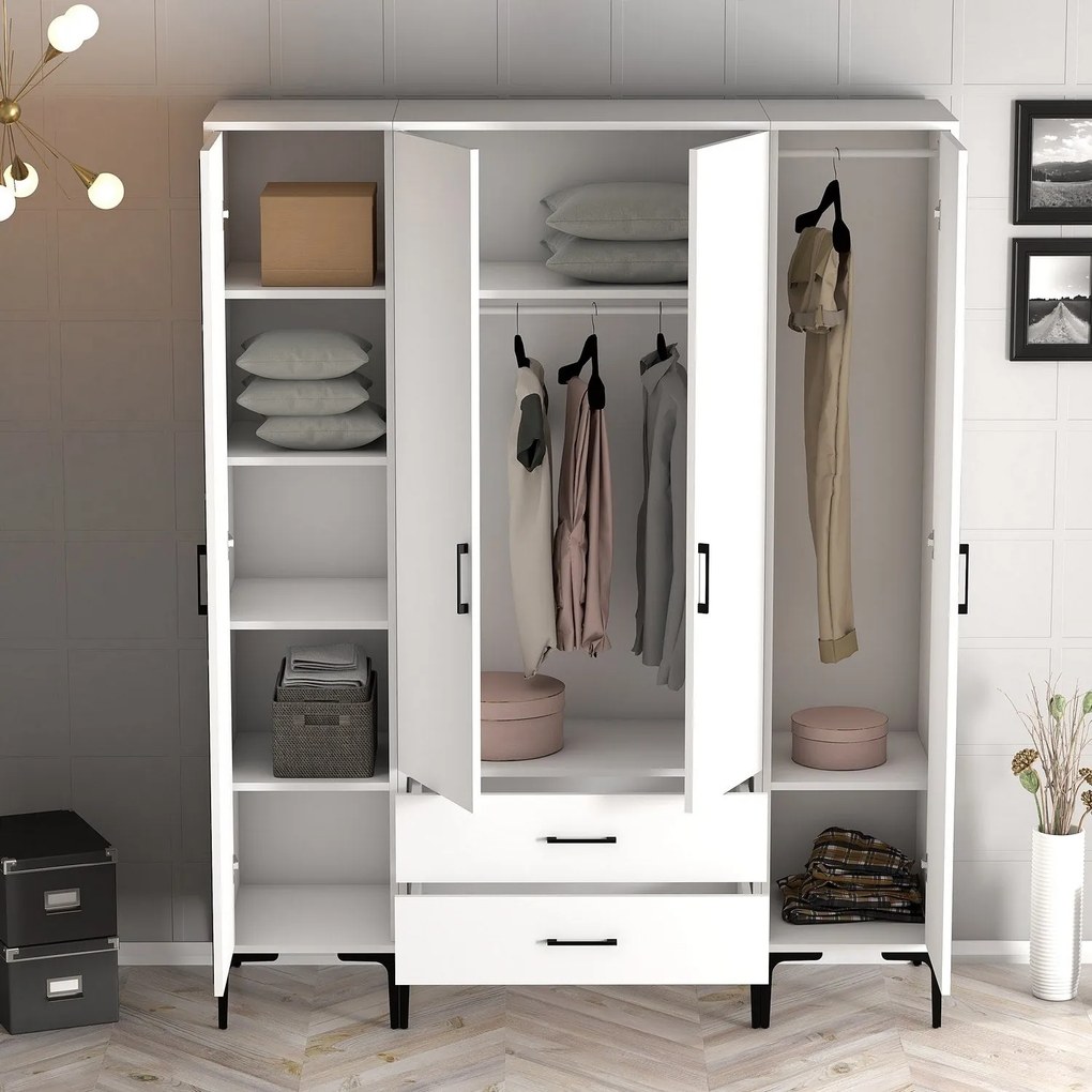 Roupeiro Kumsal PTR – Branco – 160 cm x 47,5 cm x 201,4 cm