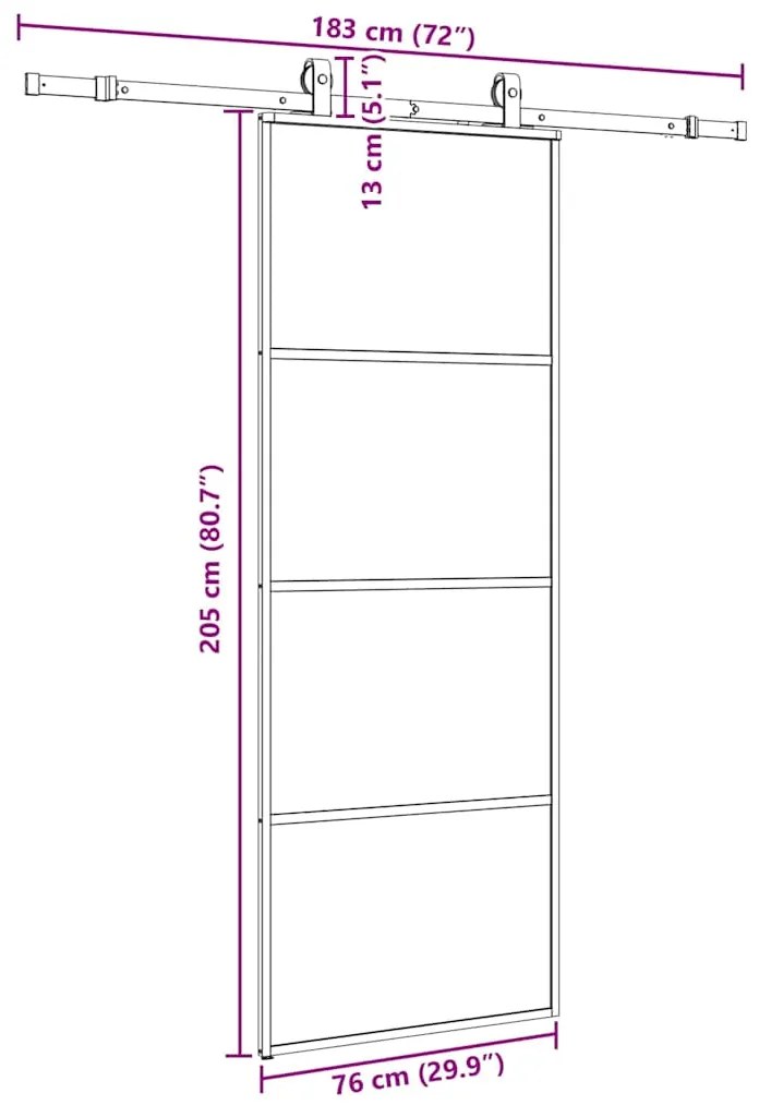 Porta deslizante c/ conj. ferragens 76x205cm vidro ESG preto