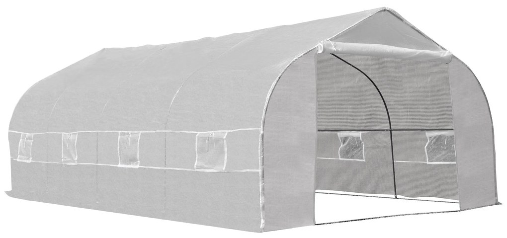 Estufa de jardim tipo túnel com 8 janelas respiráveis e porta de enrolar com zíper de aço 600x300x200 cm Branco