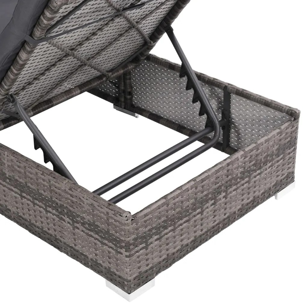 3 pcs conjunto lounge de jardim c/ almofadões vime PE cinzento