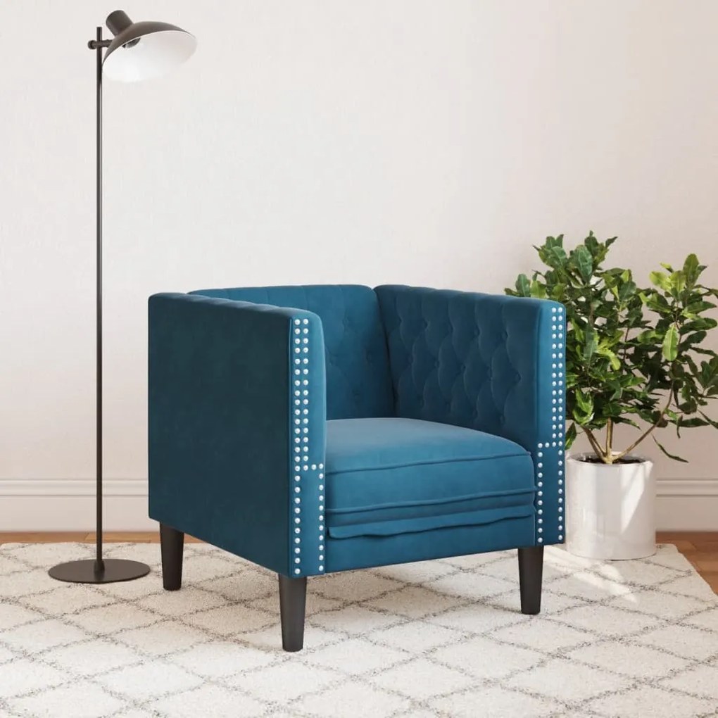 Sofá chesterfield veludo azul