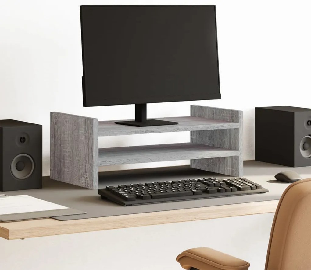 vidaXL Suporte monitor 50x27x20cm derivados de madeira cinzento sonoma