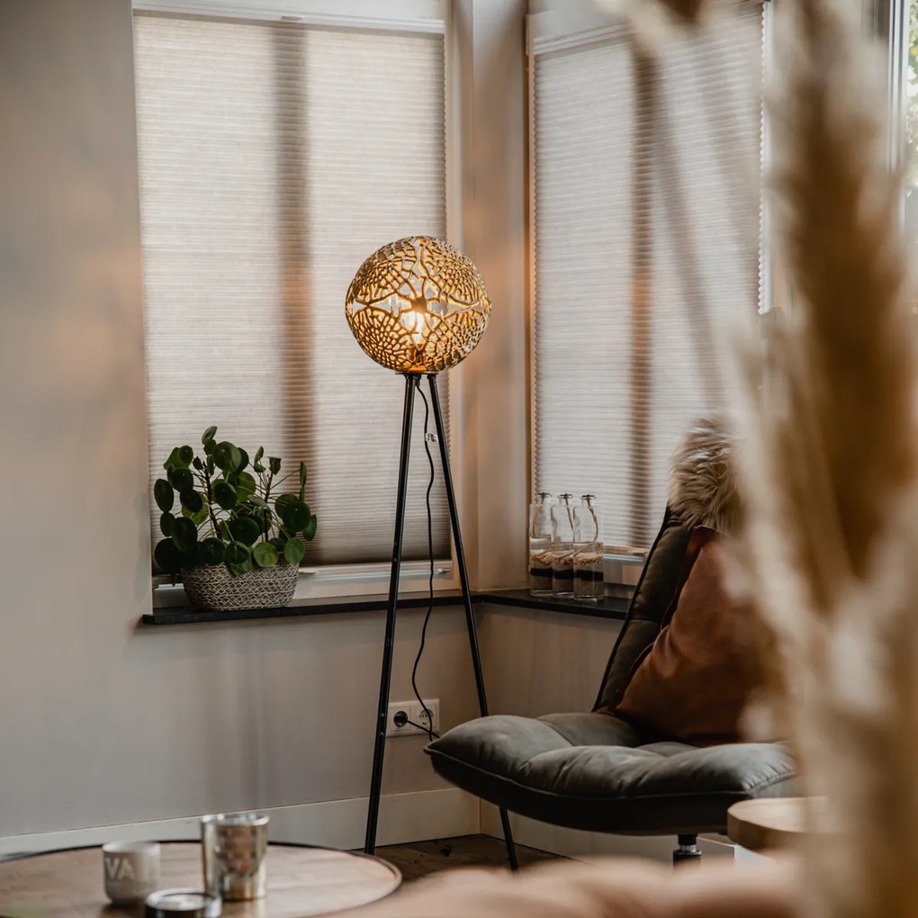 Candeeiro de pé Art Déco tripé dourado - Maro