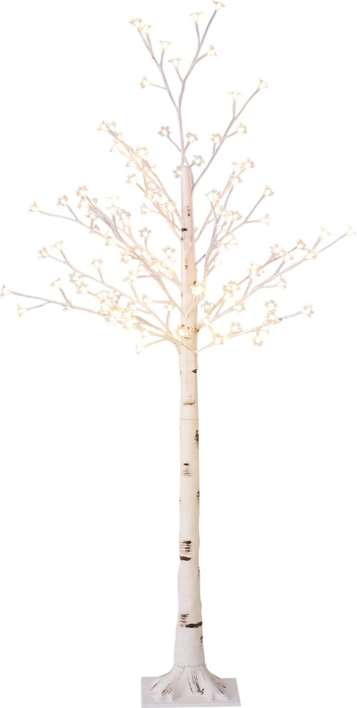 Árvore Cerejeira com 120 Luzes LED IP44 Banco Quente com Luz Ajustável em 3 Modos 21x21x150 cm Branco