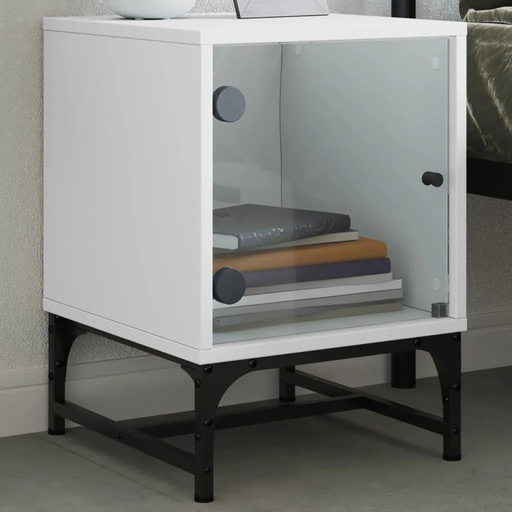 vidaXL Mesa de cabeceira c/ porta de vidro 35x37x50 cm branco
