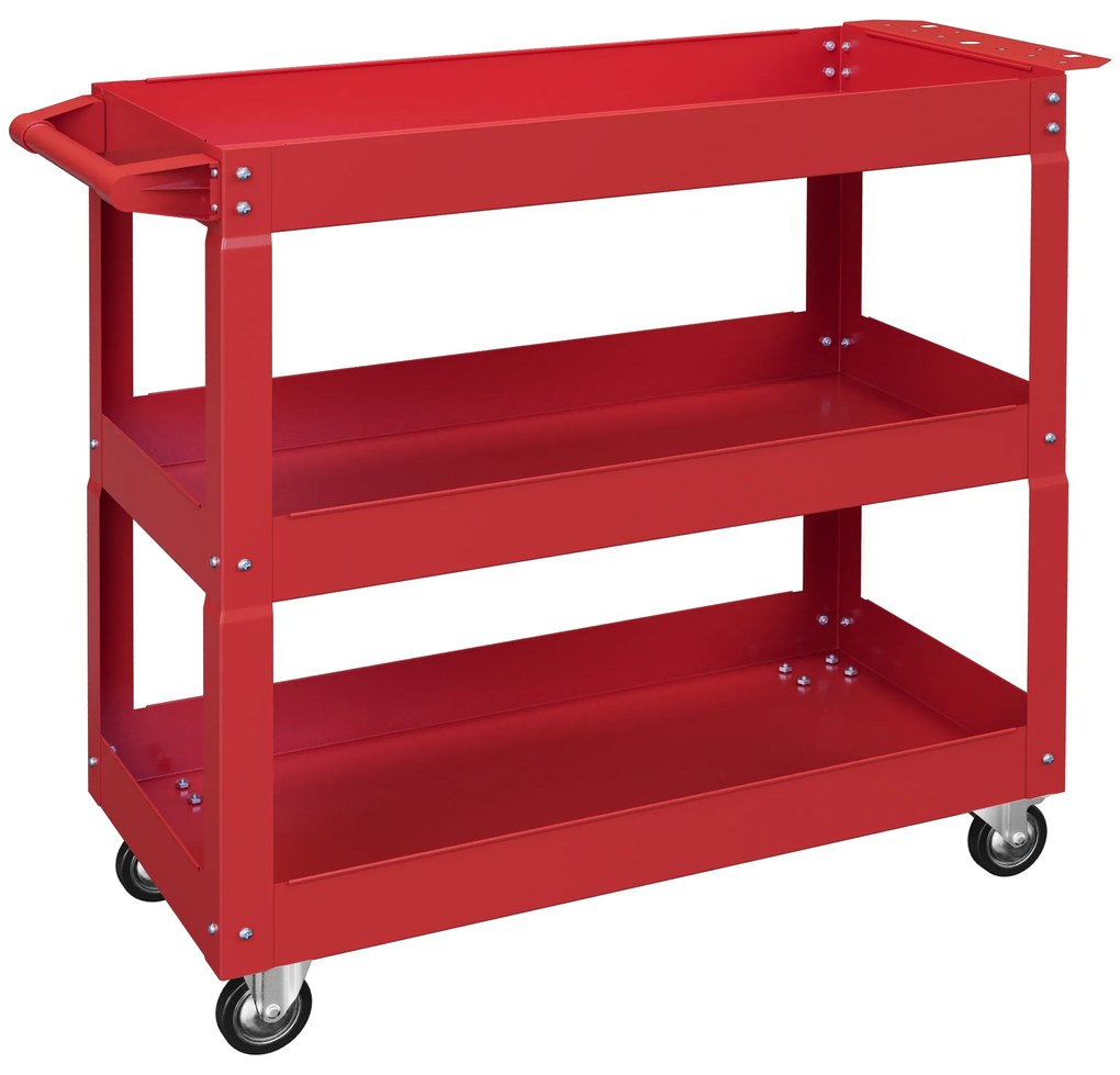 DURHAND Carrinho de Ferramentas com Rodas 3 Prateleiras de Armazenamento e Alça Lateral 83x35,3x76 cm Vermelho | Aosom Portugal