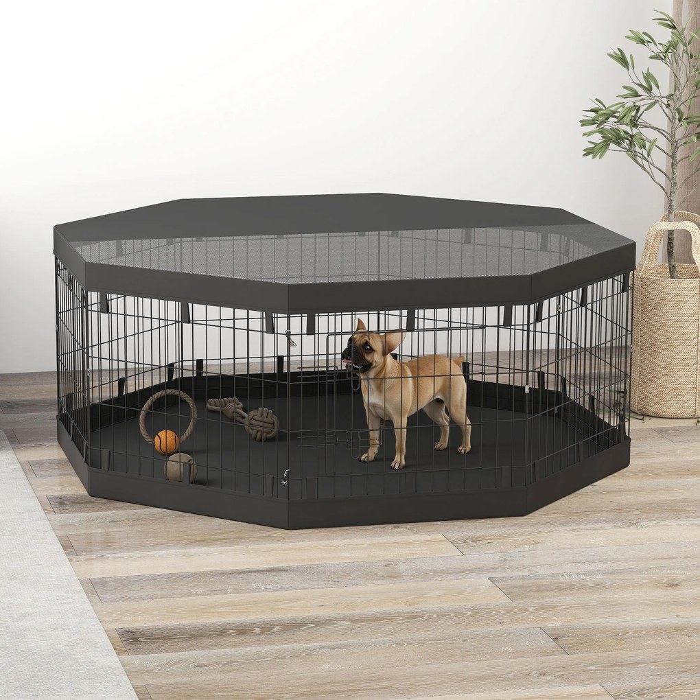 Parque para cães com 8 painéis dobráveis 61 cm (L) x 61 cm (A) e porta para cachorros, em aço preto