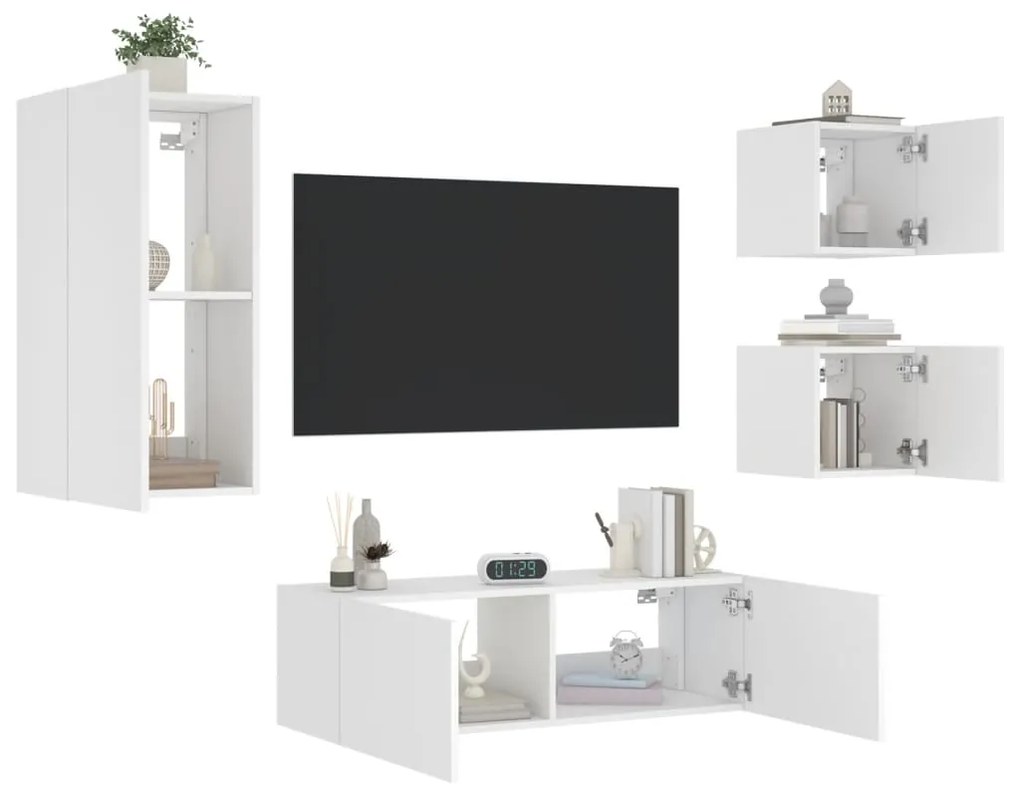 vidaXL 4 pcs móveis de parede para TV com luzes LED branco