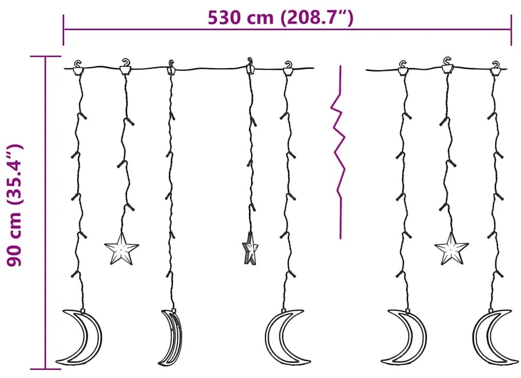 Estrelas e luas de luz c/ controlo remoto 345 LEDs colorido