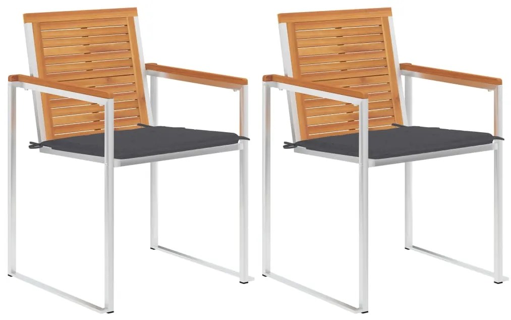 vidaXL Cadeiras de jardim com almofadões 2 pcs acácia maciça e aço