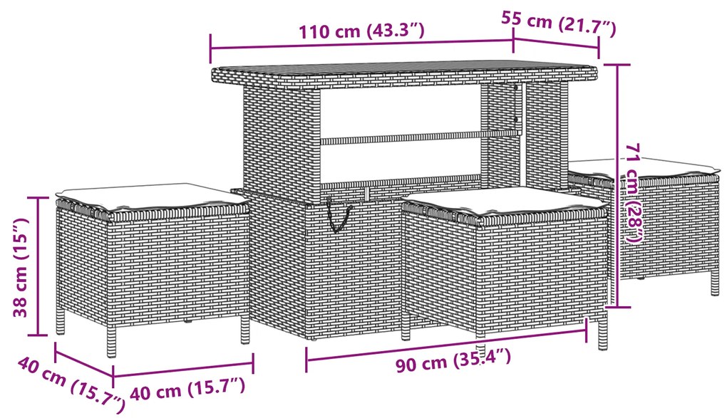 Conjunto de Sofá de Jardim de 13 Peças com Almofadas Preto Rattan Poli