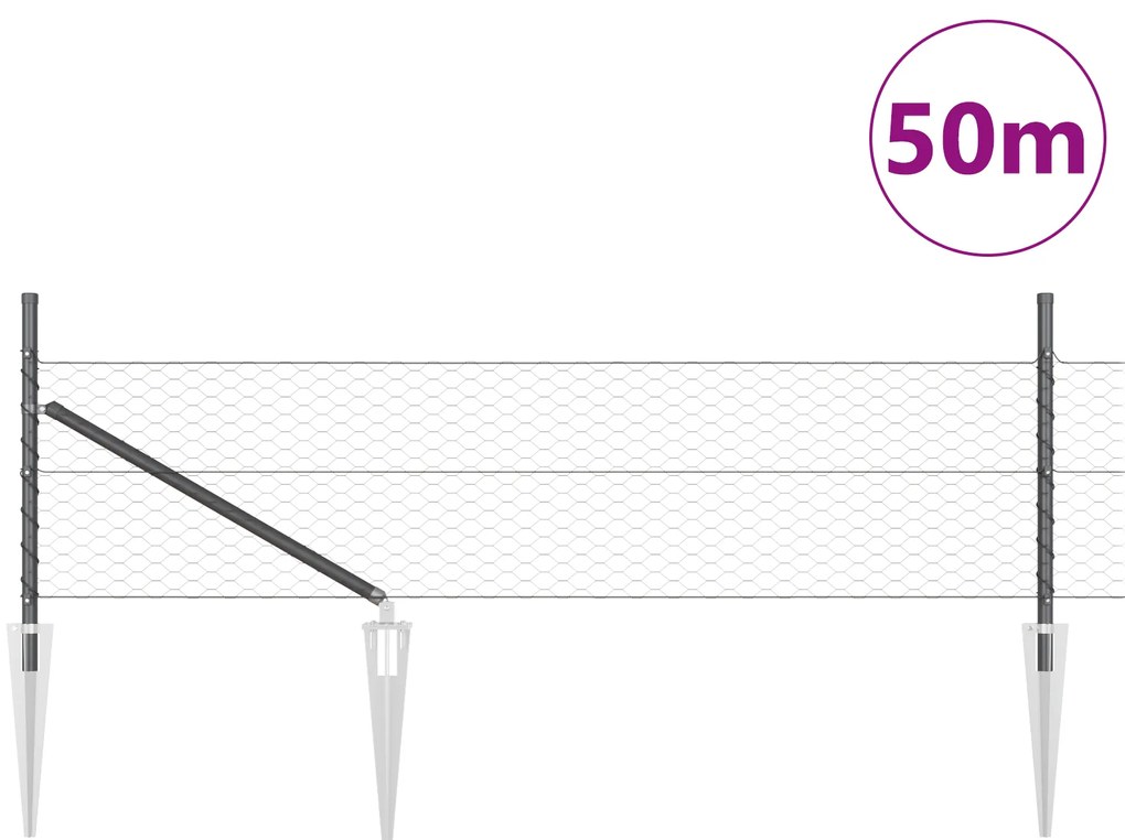 Cerca Hexagonal vidaXL Cinza 0.4x50 m Aço