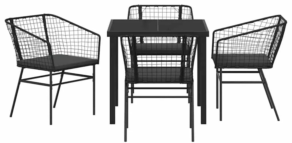 Conjunto de jantar de jardim com 5 peças e almofadas pretas em rattan