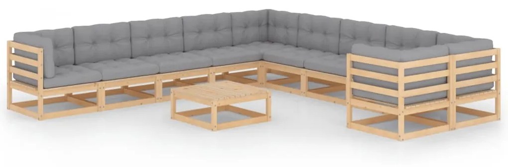 vidaXL 11 pcs conjunto lounge de jardim c/ almofadões pinho maciço