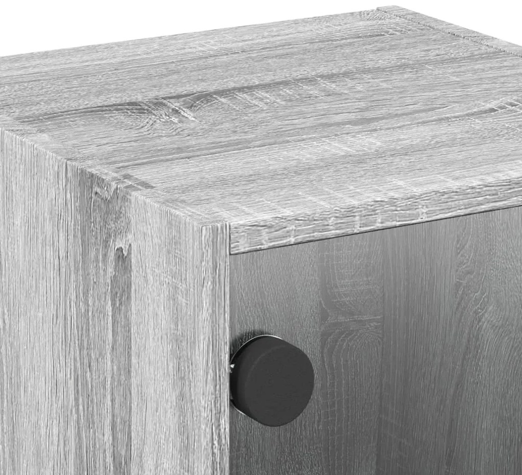 Mesa de cabeceira c/ porta de vidro 35x37x35 cm cinzento sonoma