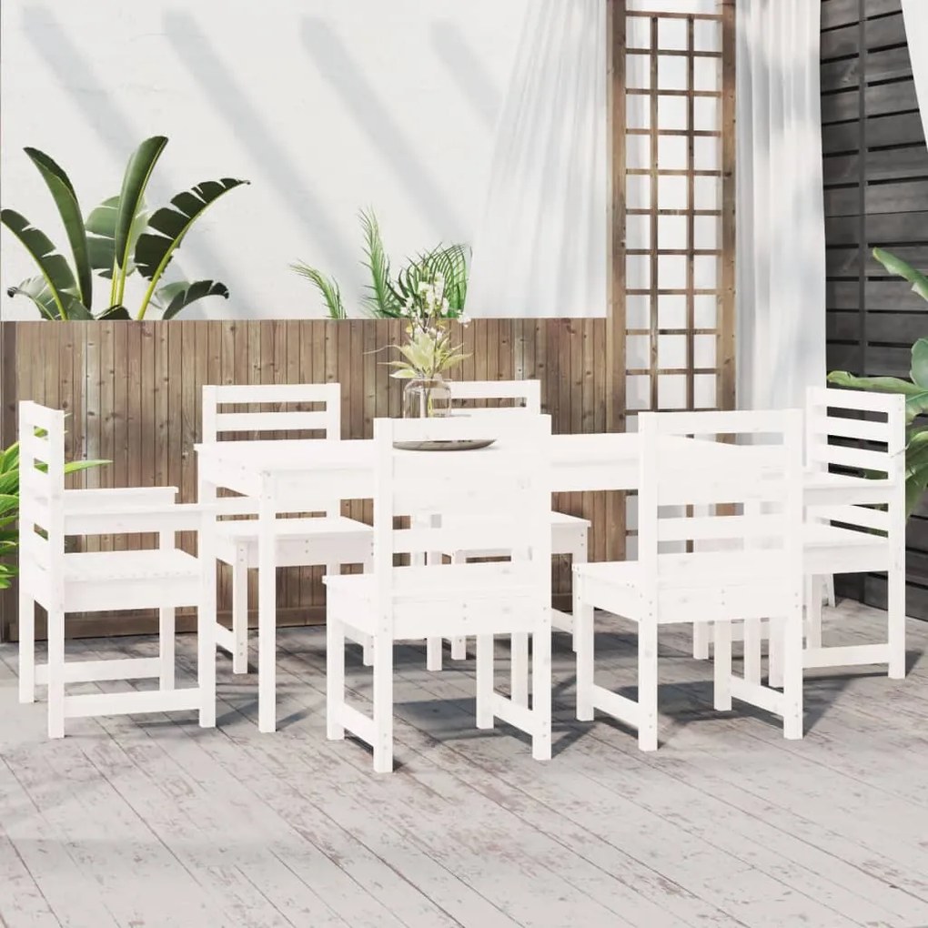 7 pcs conj. de jantar p/ jardim madeira de pinho maciça branco