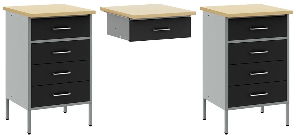 Conjunto de armário e mesa de trabalho em 3 peças vidaXL preto em made