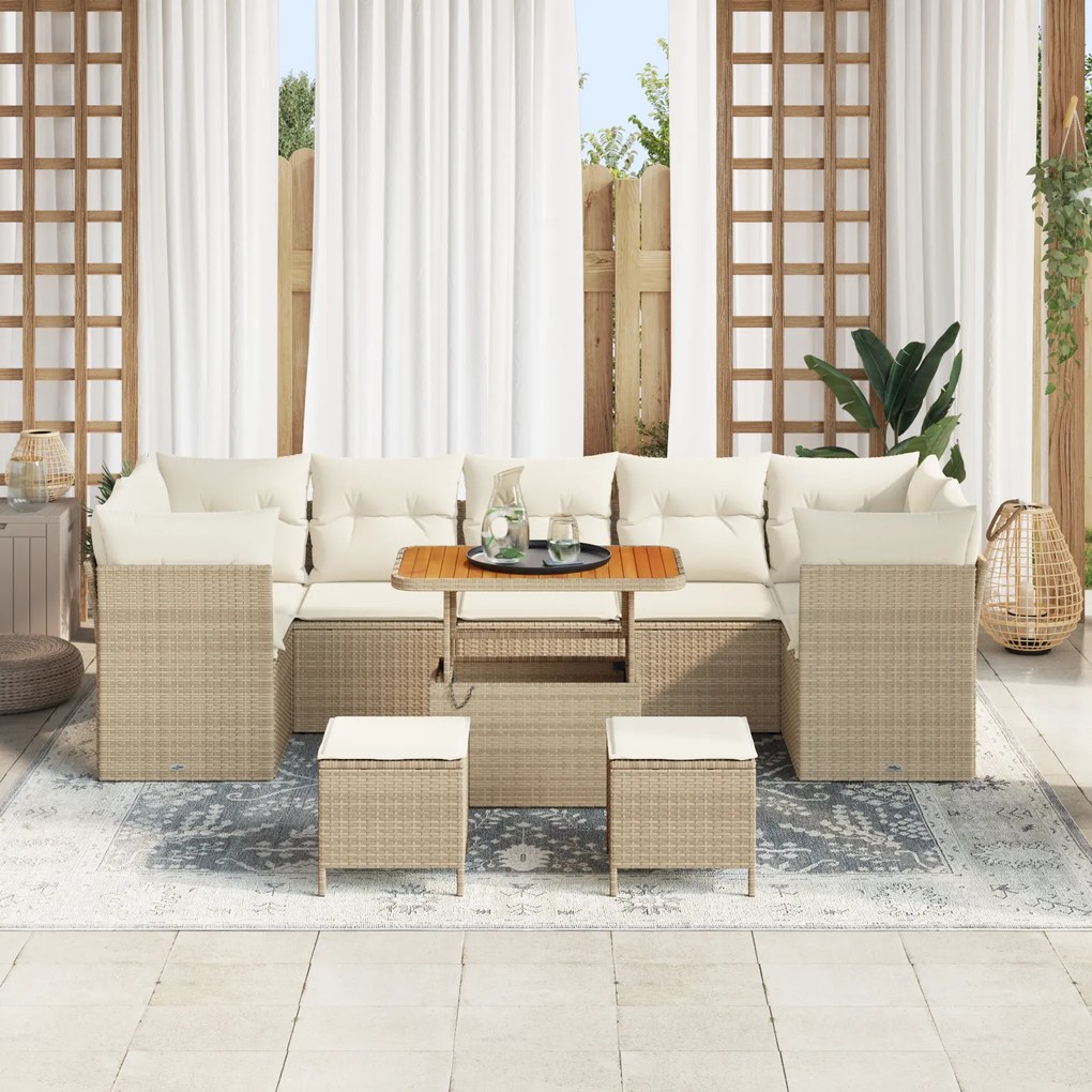 Conjunto de Sofá de Jardim vidaXL com Almofadas Bege, Vime Sintético e
