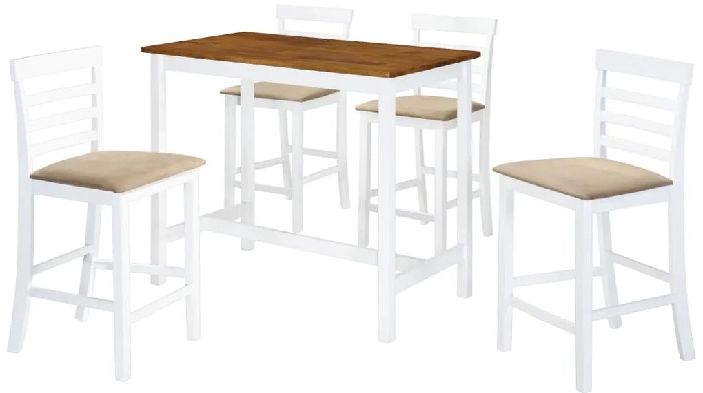 Mesa e cadeiras de bar 5 pcs madeira maciça castanho e branco