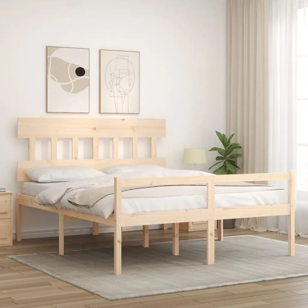 Cama para idosos com cabeceira 160x200 cm madeira maciça